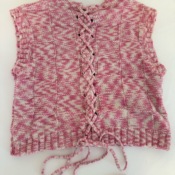 Steve Madden‎ Womens Size XS Cicillia Sweater Pink White Lace up Back Tank - Picture 7 of 10